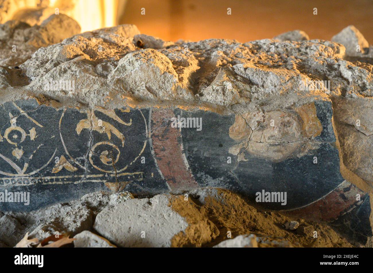 Rome. Italie. Villa di Livia à Prima Porta. Vestiges de la Villa de Livia (ad Gallinas Albas), sur la via Flaminia. Fragment de fresque murale. Banque D'Images