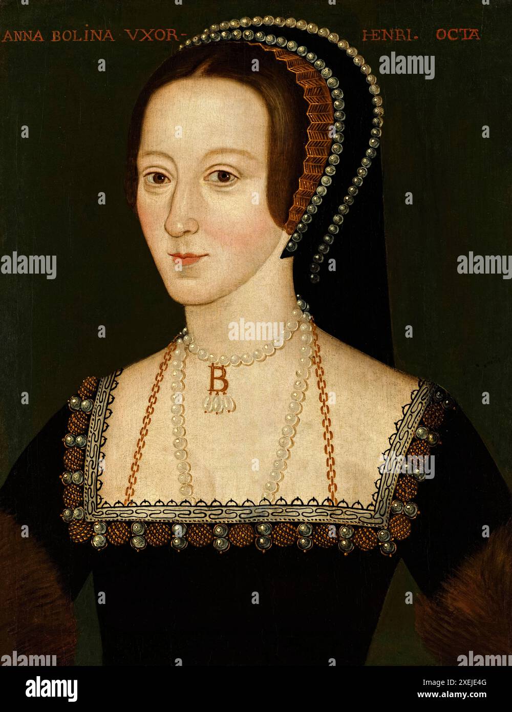 Anne Boleyn (c.1501-1536) Reine d'Angleterre et deuxième épouse du roi Henry VIII Portrait peint par un artiste inconnu vers 1590 basé sur un original réalisé quand Anne Boleyn avait environ 33 ans. Banque D'Images
