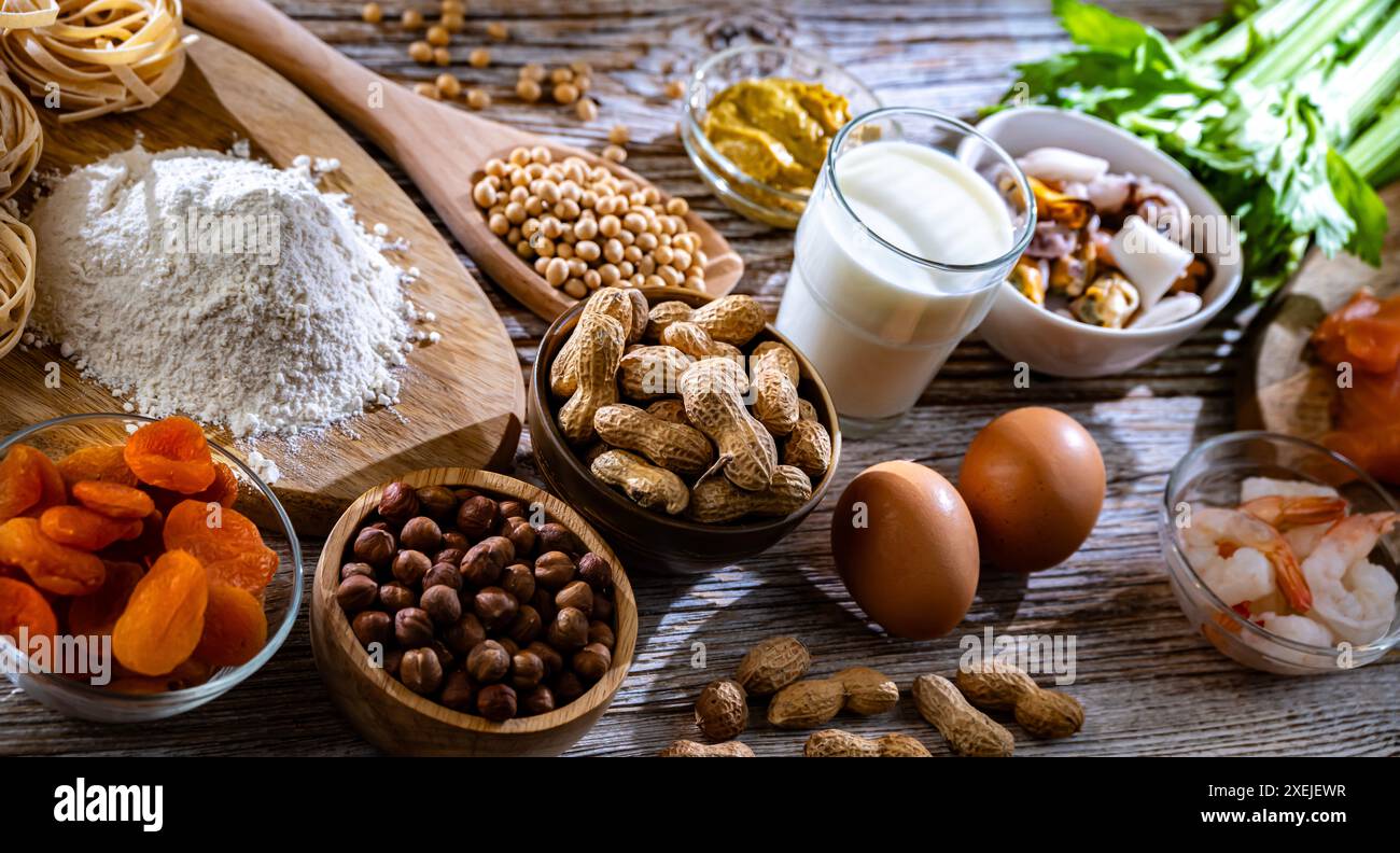 Composition avec les allergènes alimentaires courants, y compris les œufs Banque D'Images