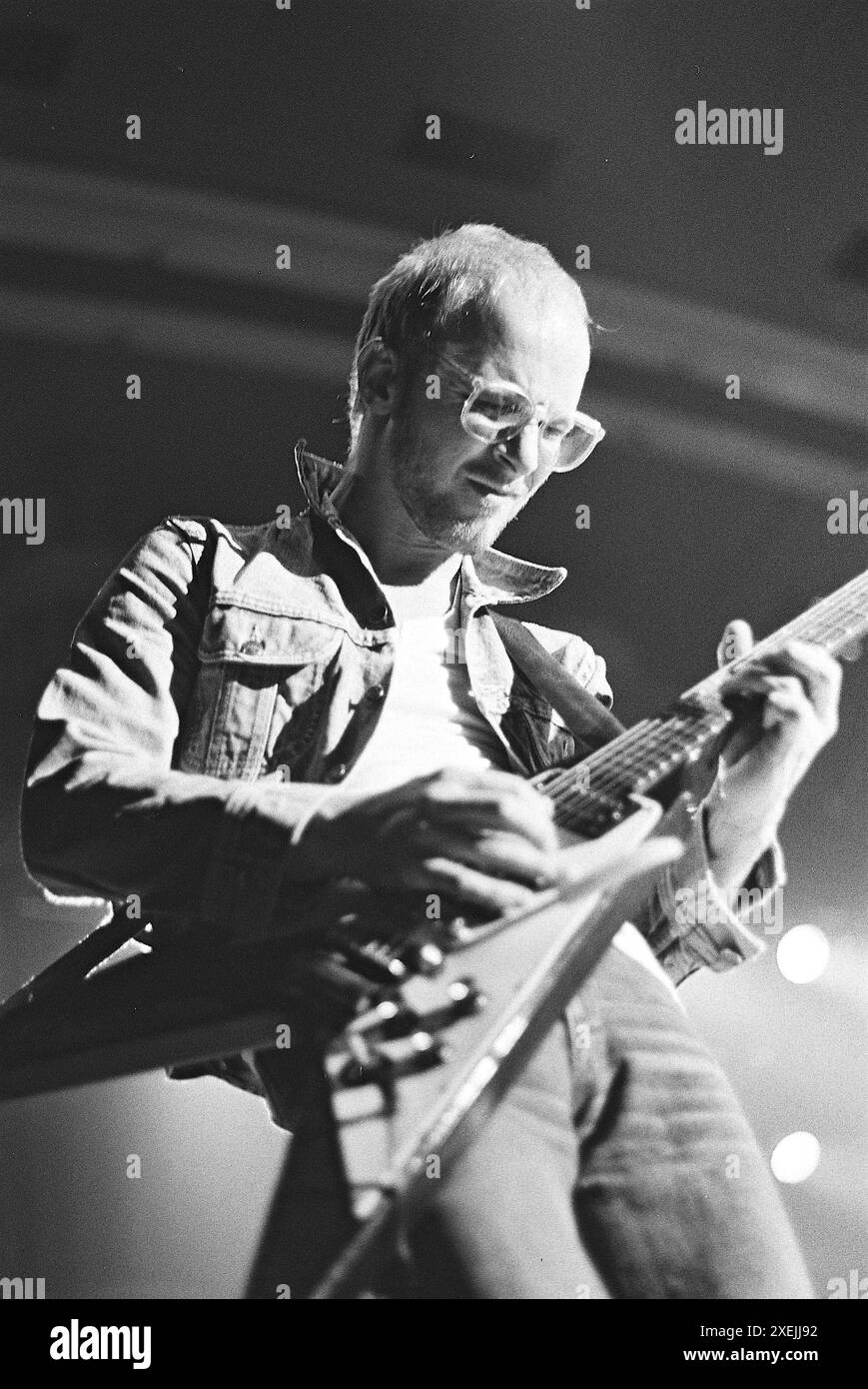 Leicester, Royaume-Uni, 29 janvier 1980 : Andy Powell du groupe de rock Wishbone Ash se produisant au de Montfort Hall. Photo : Terry Murden / DB Media services / Alamy Banque D'Images
