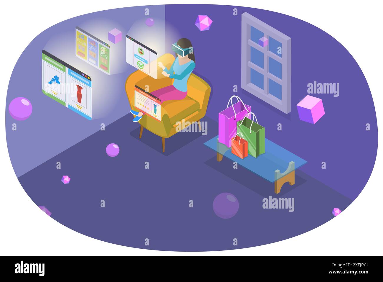 3D Isométrique Flat illustration conceptuelle de Metaverse dans le shopping, futures technologies innovantes 3D Isométrique Flat Conceptua Banque D'Images