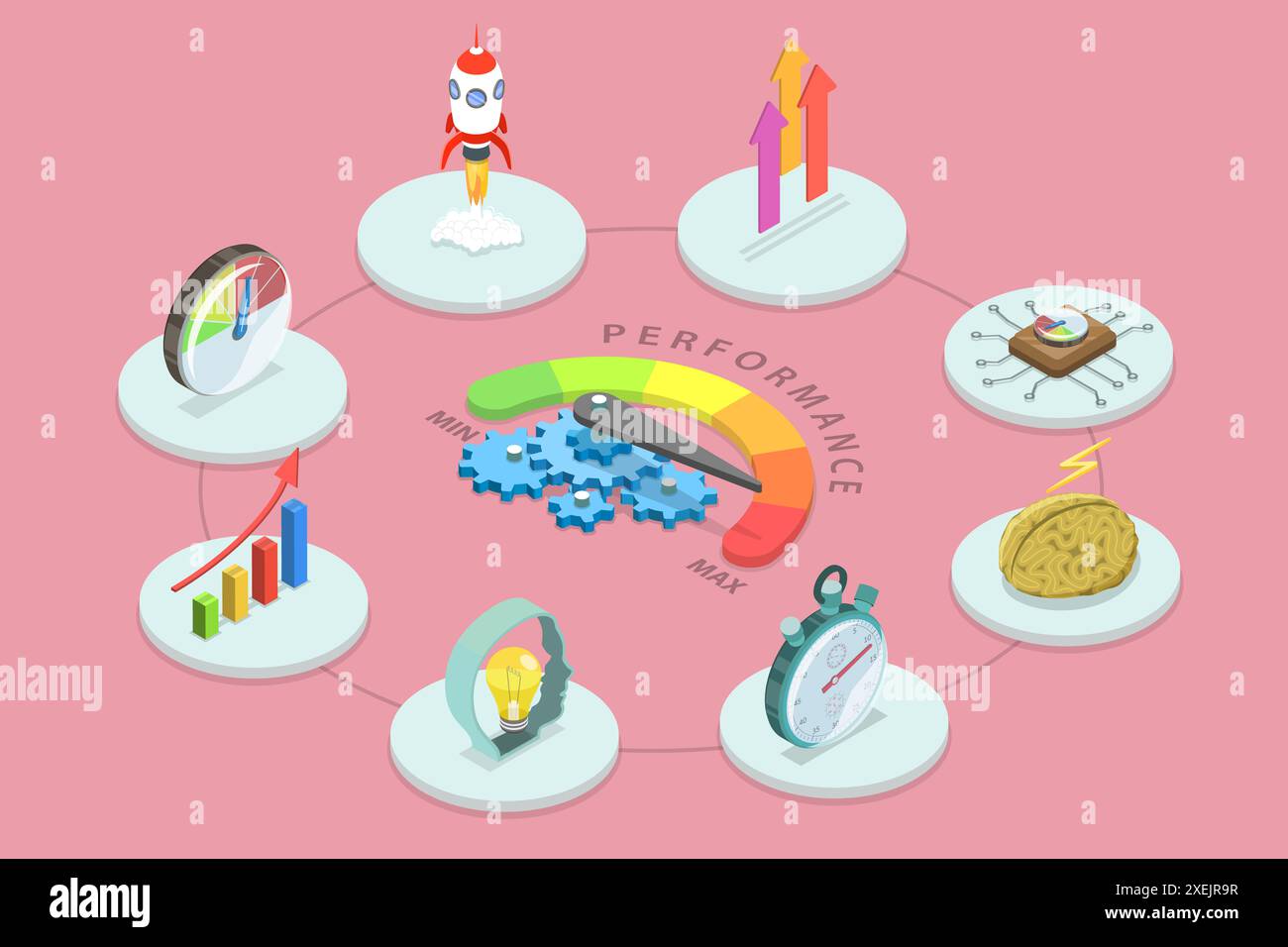 3D Isométrique plat illustration conceptuelle de la gestion efficace des performances, du contrôle qualité ou de l'amélioration 3D Isométrique plat Banque D'Images