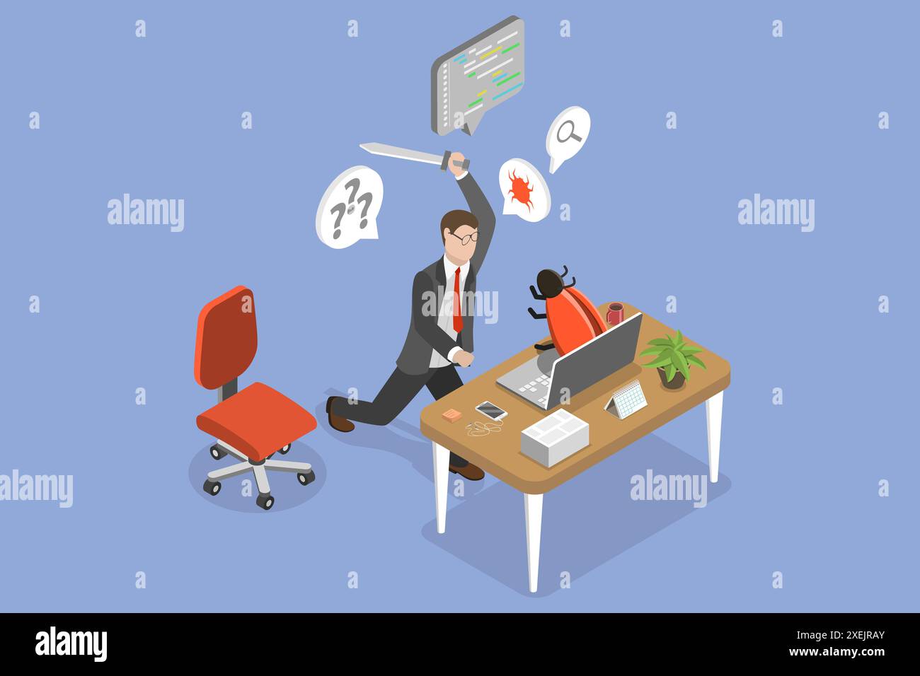 Illustration conceptuelle 3D Isométrique plate des tests de logiciels, du codage et de la correction de bogues illustration conceptuelle 3D Isométrique plate Banque D'Images