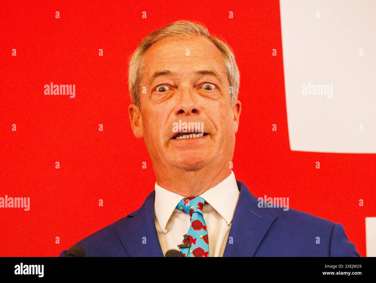 Le chef du Parti réformiste Nigel Farage lors d'un rassemblement à Westminster. Il était auparavant le chef de l'UKIP. Banque D'Images