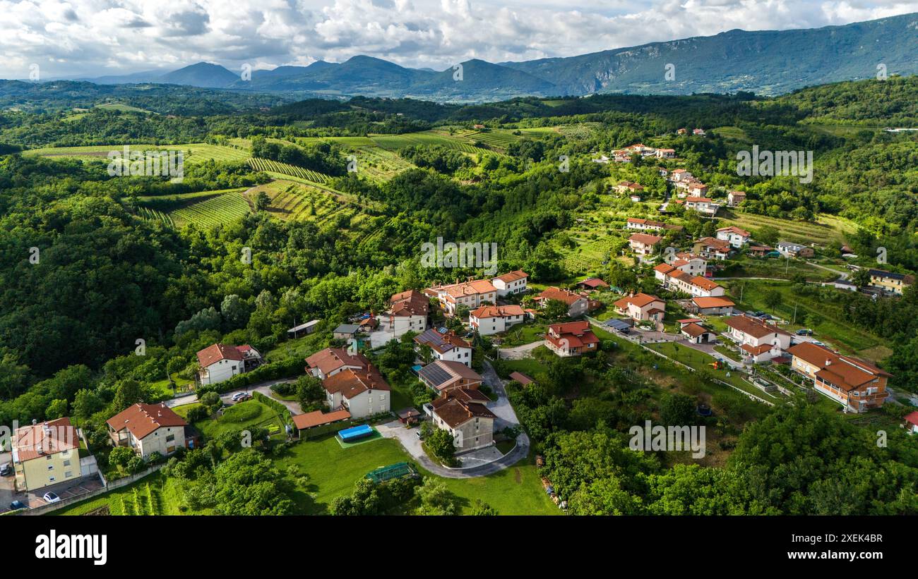 Vipava Valley Townscape et Vineyards du point de vue des drones Banque D'Images