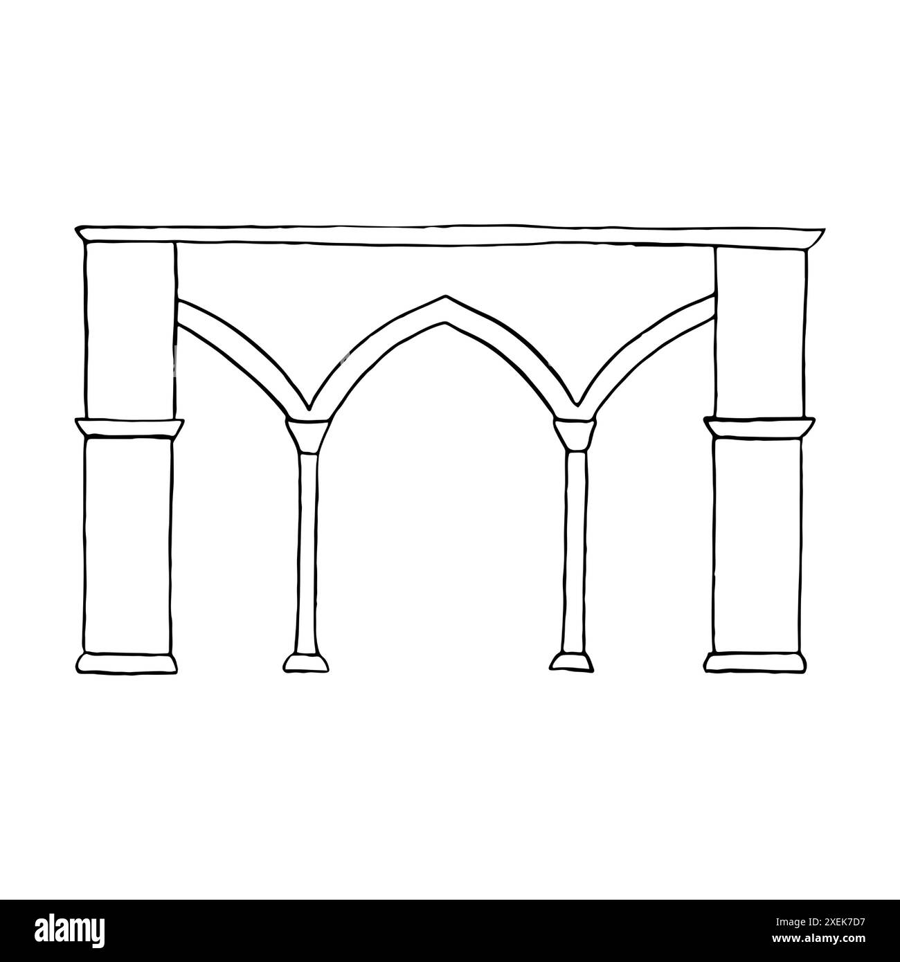Colonnade antique avec d'anciennes arches du Mont du Temple à Jérusalem illustration vectorielle. Ligne noire et blanche architecture romaine avec colonnes en Simp Illustration de Vecteur