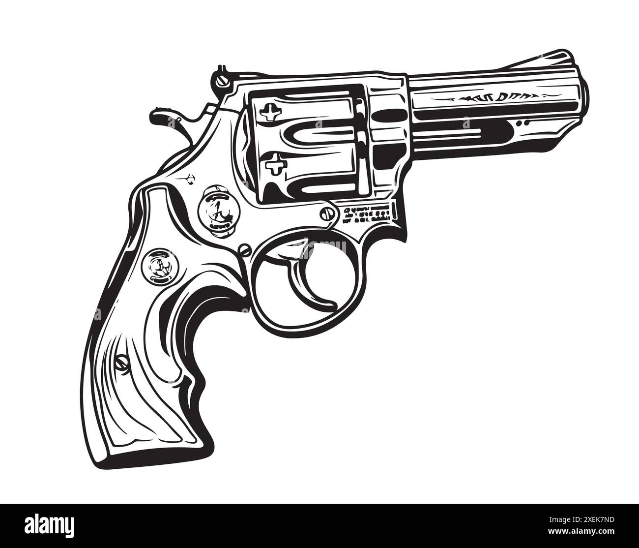 Pistolet revolver revolver six shooter pistol dessin dans un vintage retro style gravé ou gravé sur bois Illustration de Vecteur