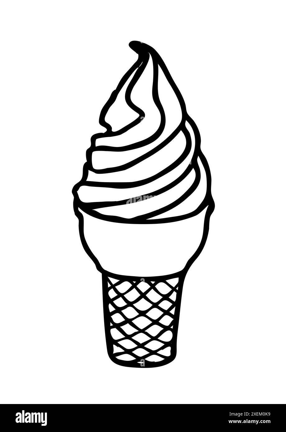 Crème glacée dans un dessin de cône de gaufre peint à la main avec une brosse d'encre isolée sur fond blanc. Illustration vectorielle Illustration de Vecteur