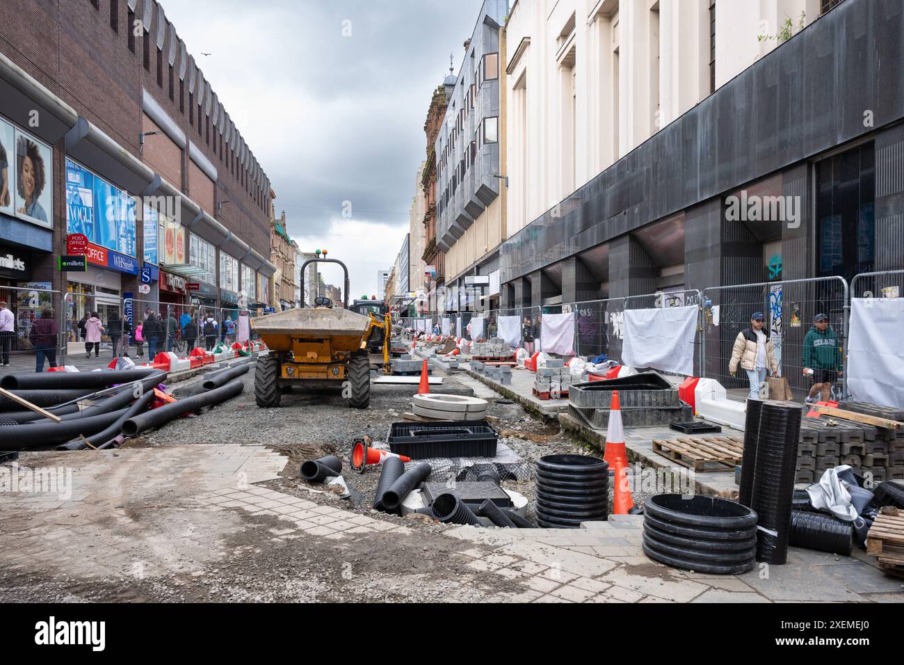 Sauchiehall Street Glasgow réaménagement comprenant de nouveaux travaux d'infrastructure de drainage et d'assainissement financés par City Deal Funding, Glasgow, Écosse, Royaume-Uni Banque D'Images