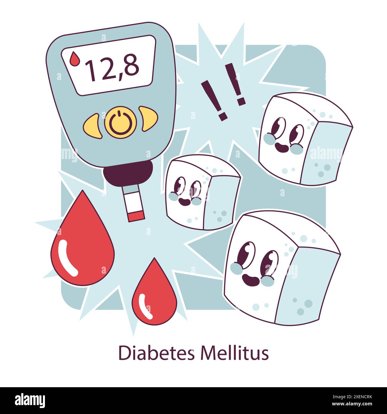 Les maladies du système endocrinien. Mesure du sucre dans le sang avec glucomètre. Surveillance glycémique et gestion de l'index glycémique. Les maladies du système endocrinien. Illustration vectorielle plate Illustration de Vecteur