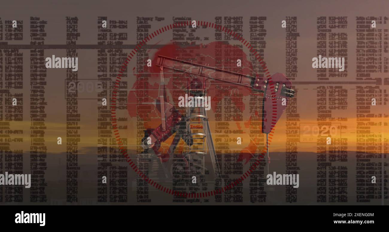 Image du traitement des données financières sur une plate-forme pétrolière au coucher du soleil Banque D'Images