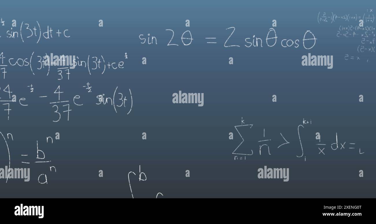 Image du traitement de données mathématiques sur fond bleu Banque D'Images
