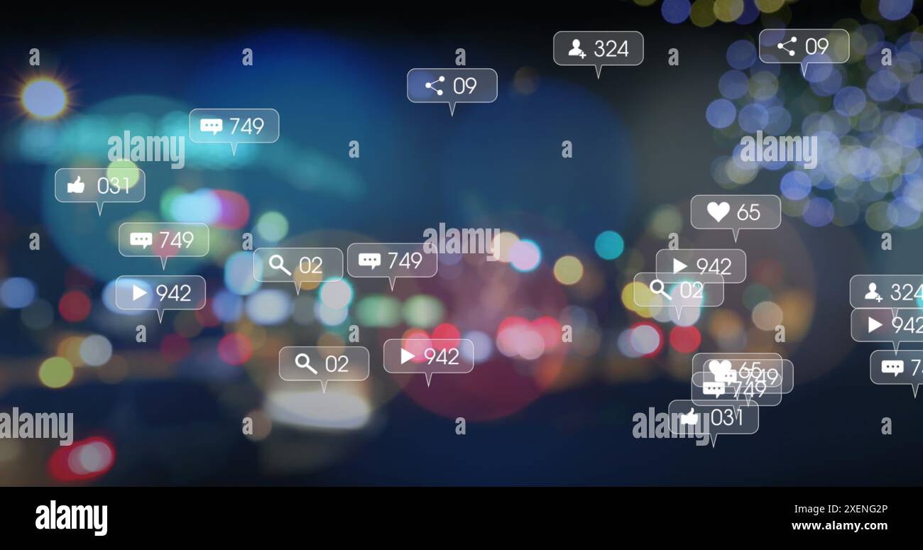 Illustration des étiquettes de notification sur les véhicules en mouvement flous dans une rue en ville Banque D'Images