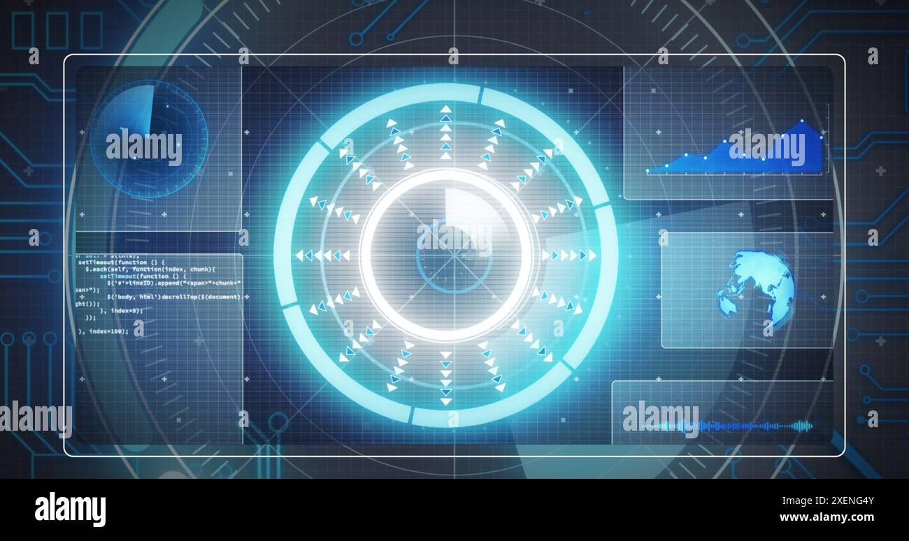 Image du traitement des données, du globe et de l'oscilloscope Banque D'Images