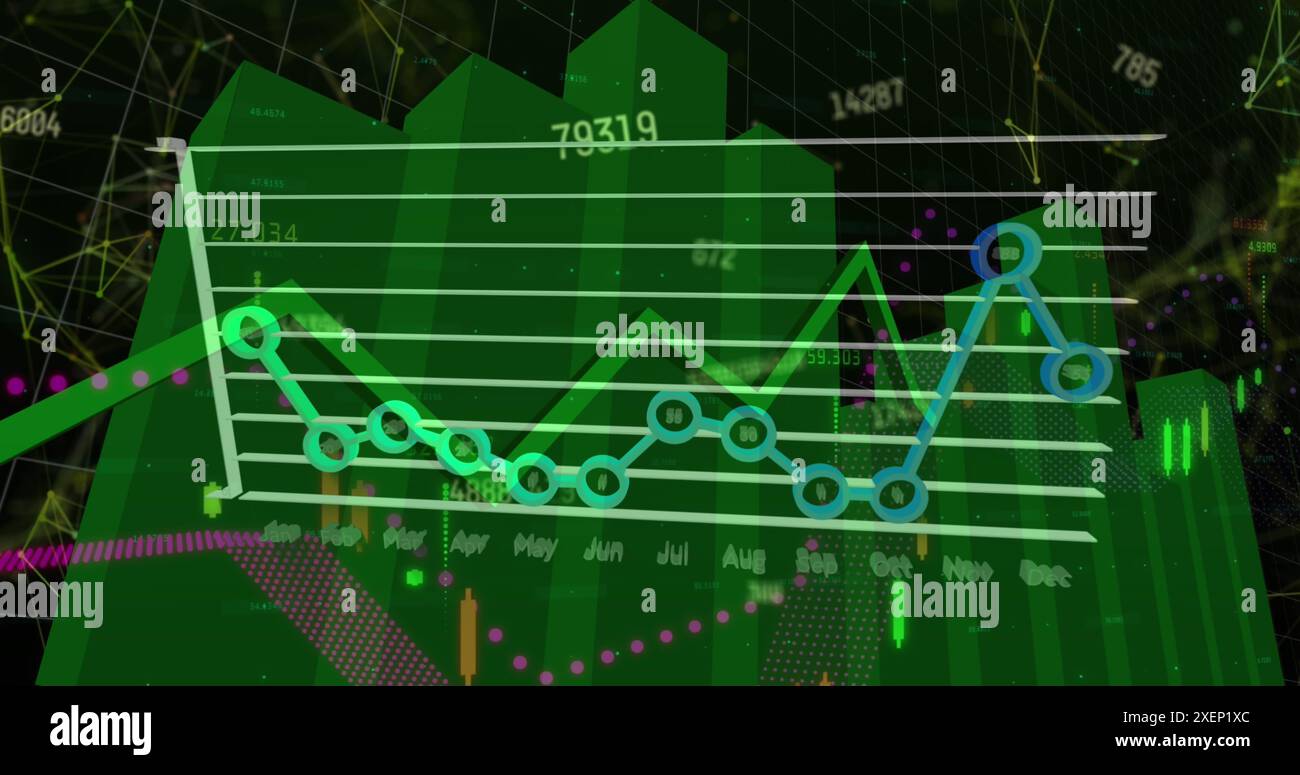 Image du traitement des données financières avec réseau de connexions sur fond noir Banque D'Images