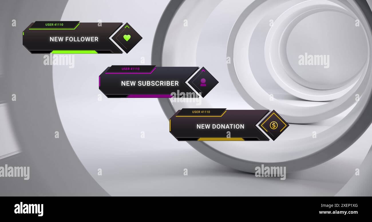 Image de l'icône de médias sociaux avec des textes sur des cercles sur fond blanc Banque D'Images