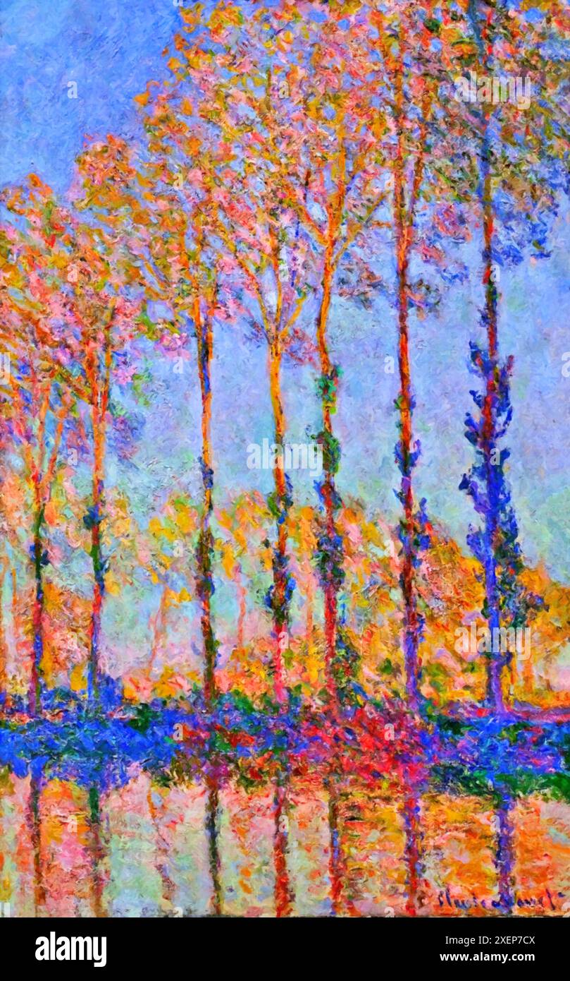 Peupliers sur les rives de l'Epte, 1891 (peinture) de l'artiste Monet, Claude (1840-1926) Français. Illustration de Vecteur