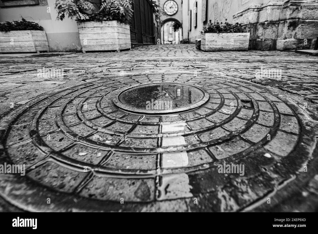 Couverture de trou d'homme après la pluie à Lviv, Ukraine Banque D'Images