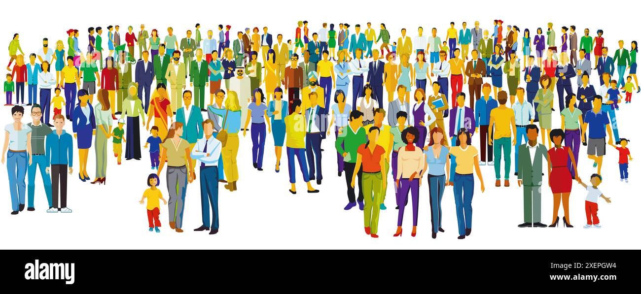 Grand groupe de personnes isolé sur fond blanc. illustration Banque D'Images