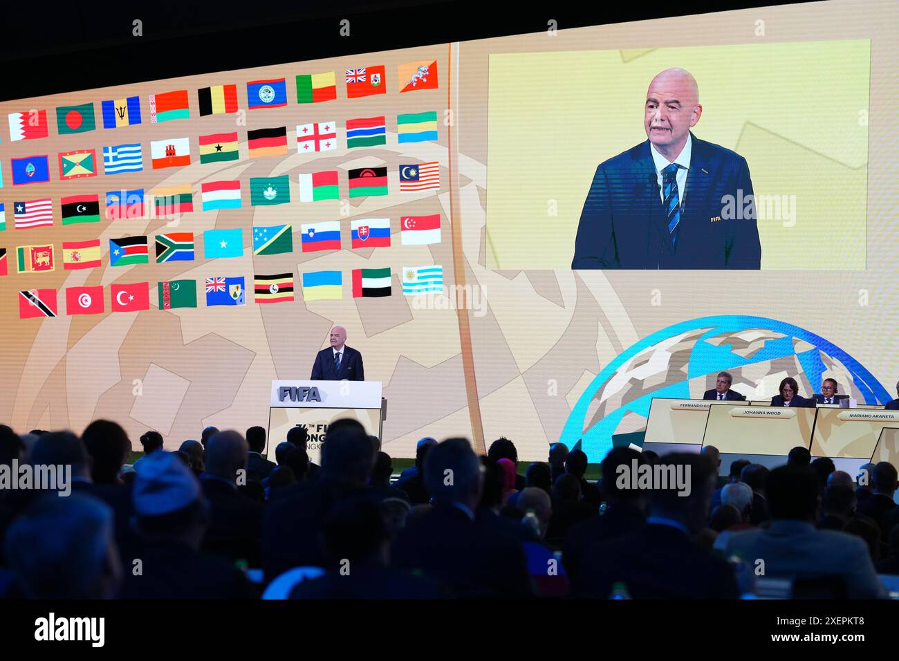 Gianni Infantino, président de la FIFA vu lors du 74e Congrès de la FIFA au Queen Sirikit National Convention Center, à Bangkok. Banque D'Images