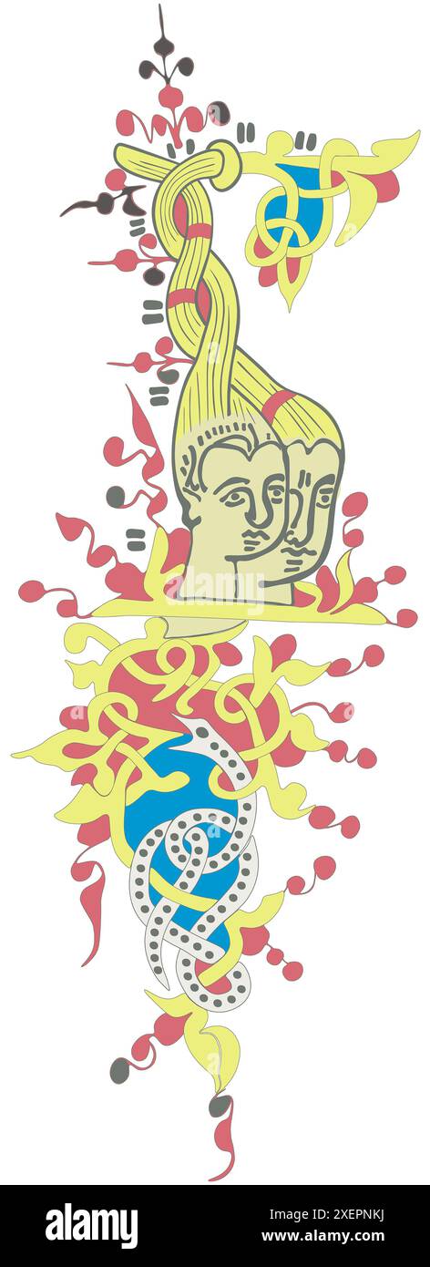 Deux visages humains dans la lettre B et des symboles ornementaux illustrent les deux lettres. B est du mot Dieu, et la lettre R est l'initiale du mot WO Banque D'Images