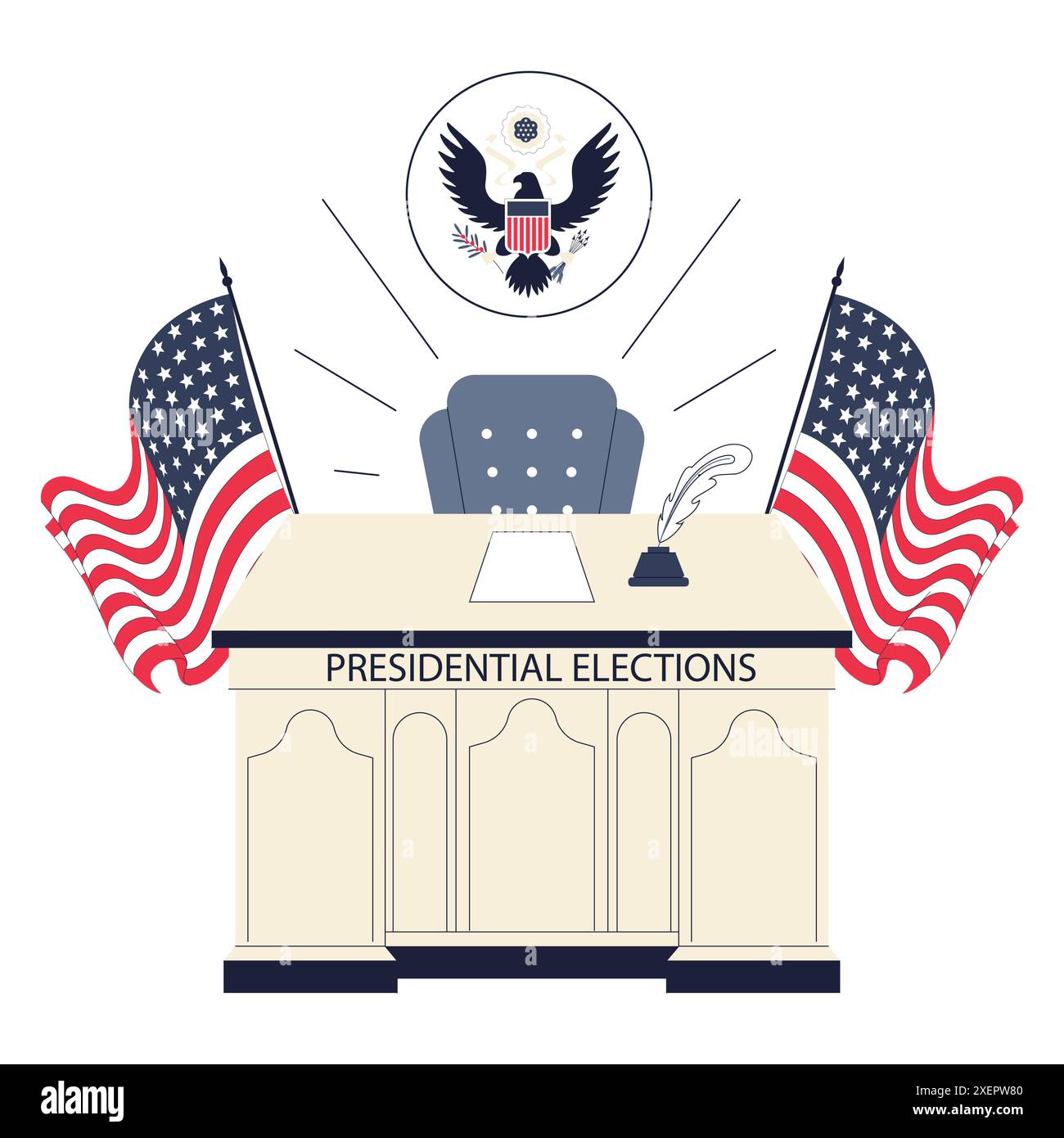 Élection présidentielle. Campagne électorale américaine, président présidentiel vacant. Système politique et électoral des États-Unis. Procédure démocratique, processus électoral. Illustration vectorielle plate Illustration de Vecteur