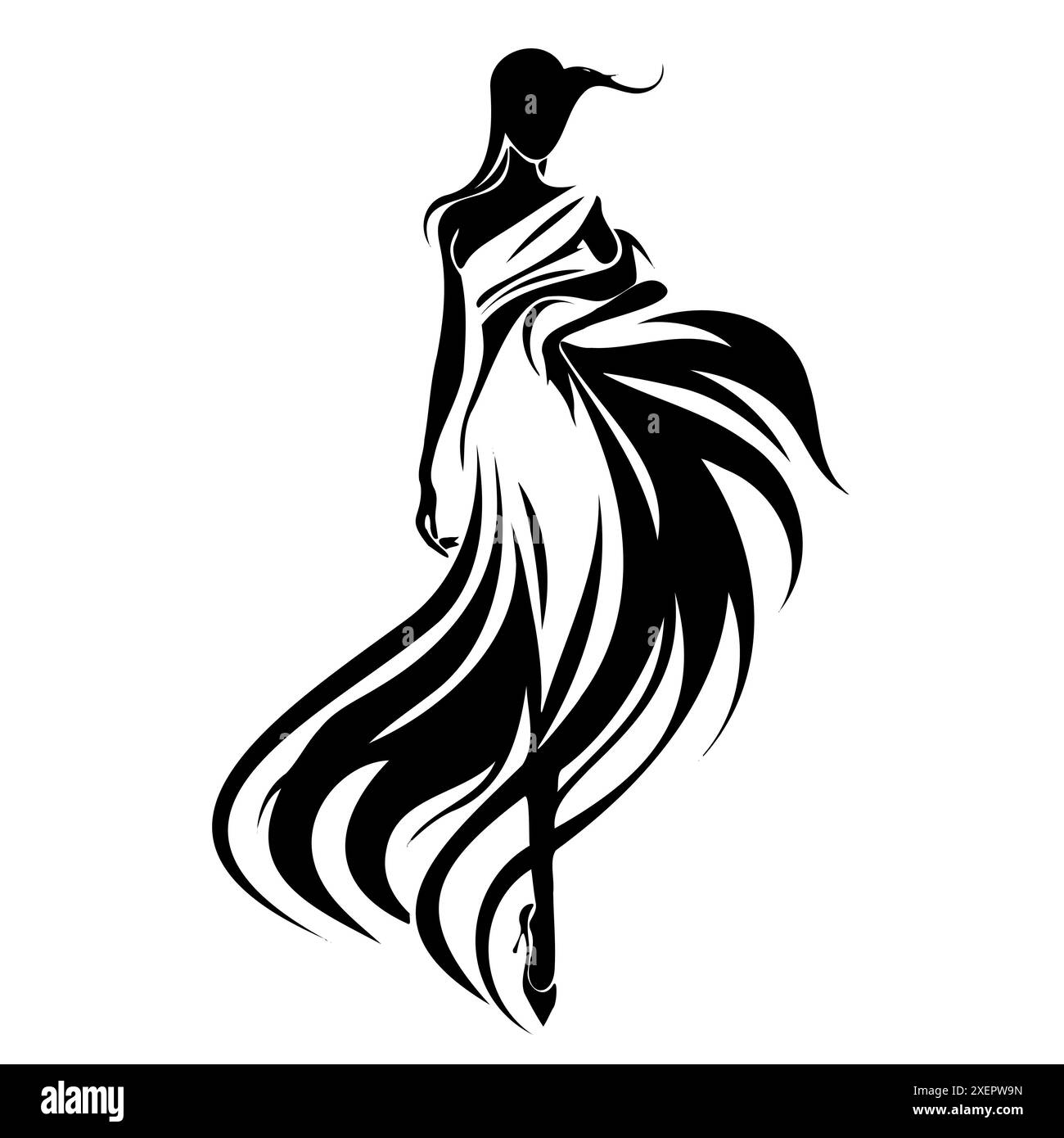 Silhouette élégante de femme dans la robe fluide Illustration de Vecteur