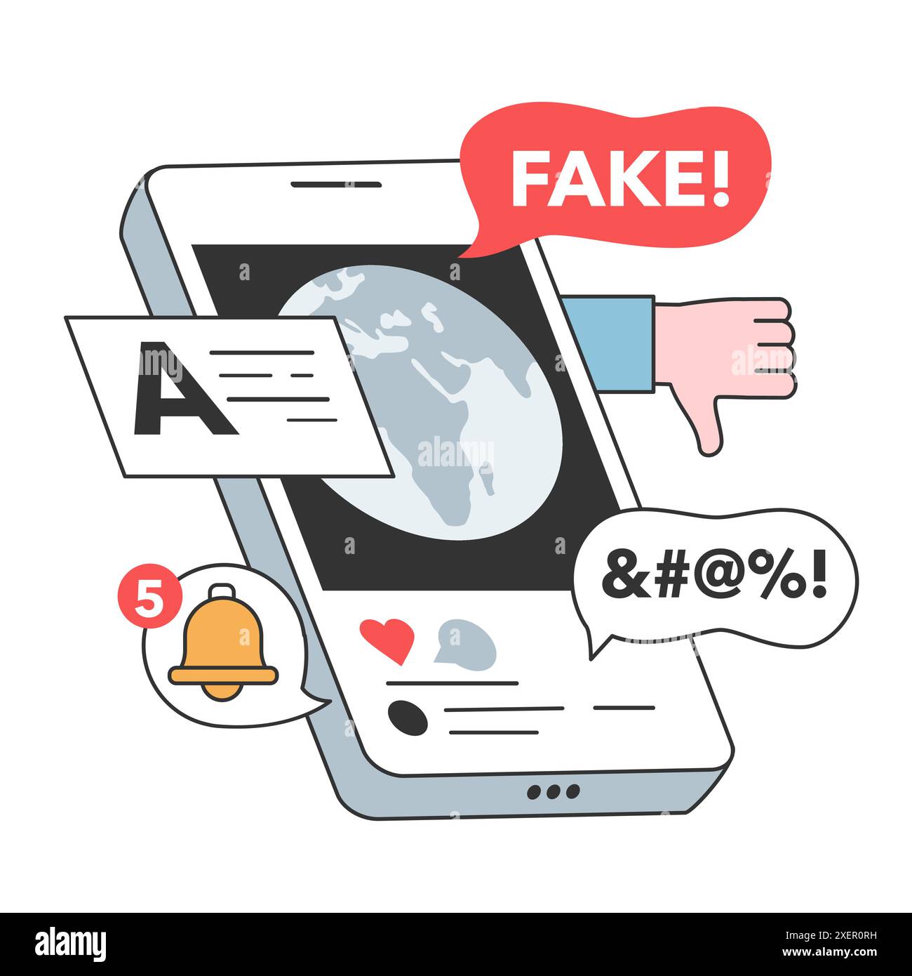 Fausses nouvelles. Manipulation et contrôle sur l'esprit des gens. Médias influençant et manipulant le caractère. Propagande, canulars et faux internet. Illustration vectorielle plate Illustration de Vecteur