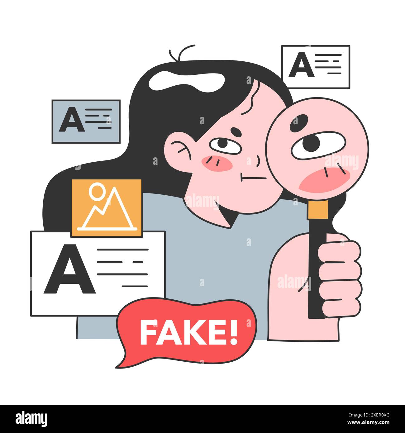 Fausses nouvelles. Manipulation et contrôle sur l'esprit des gens. Médias influençant et manipulant le caractère. Propagande, canulars et faux internet. Illustration vectorielle plate Illustration de Vecteur