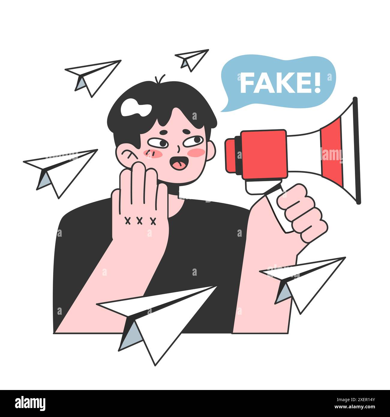 Diffusion de fausses nouvelles. Manipulation et contrôle sur l'esprit des gens. Médias influençant et manipulant le caractère. Propagande, canulars et faux internet. Illustration vectorielle plate Illustration de Vecteur