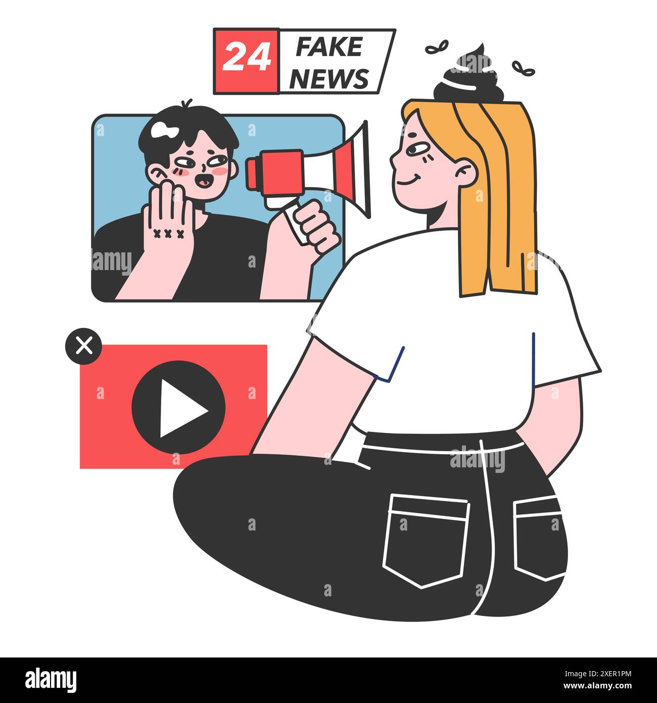 Fausses nouvelles. Manipulation et contrôle sur l'esprit des gens. Médias influençant et manipulant le caractère. Propagande, canulars et faux internet. Illustration vectorielle plate Illustration de Vecteur
