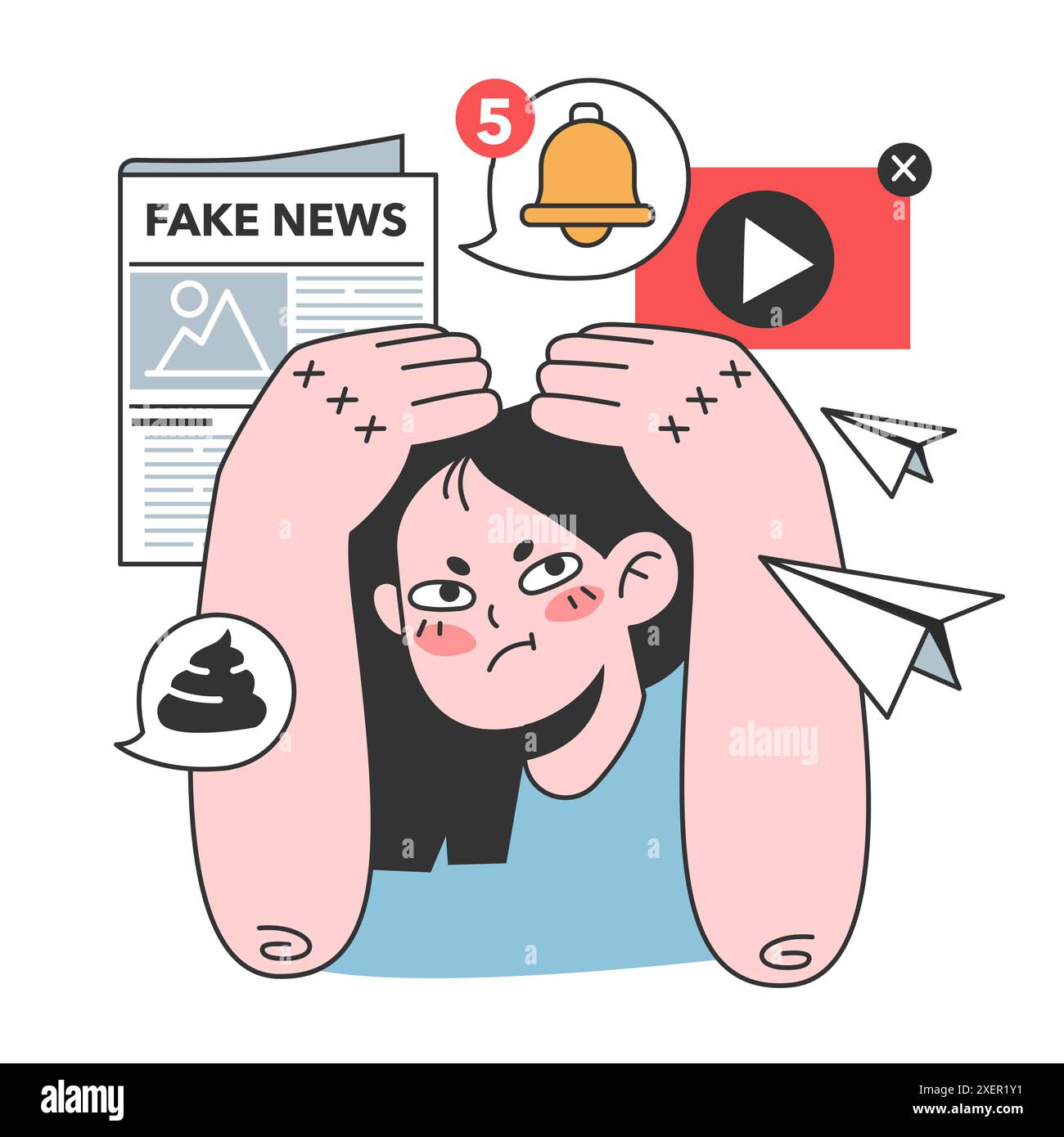 Fausses nouvelles. Manipulation et contrôle sur l'esprit des gens. Médias influençant et manipulant le caractère. Propagande, canulars et faux internet. Illustration vectorielle plate Illustration de Vecteur