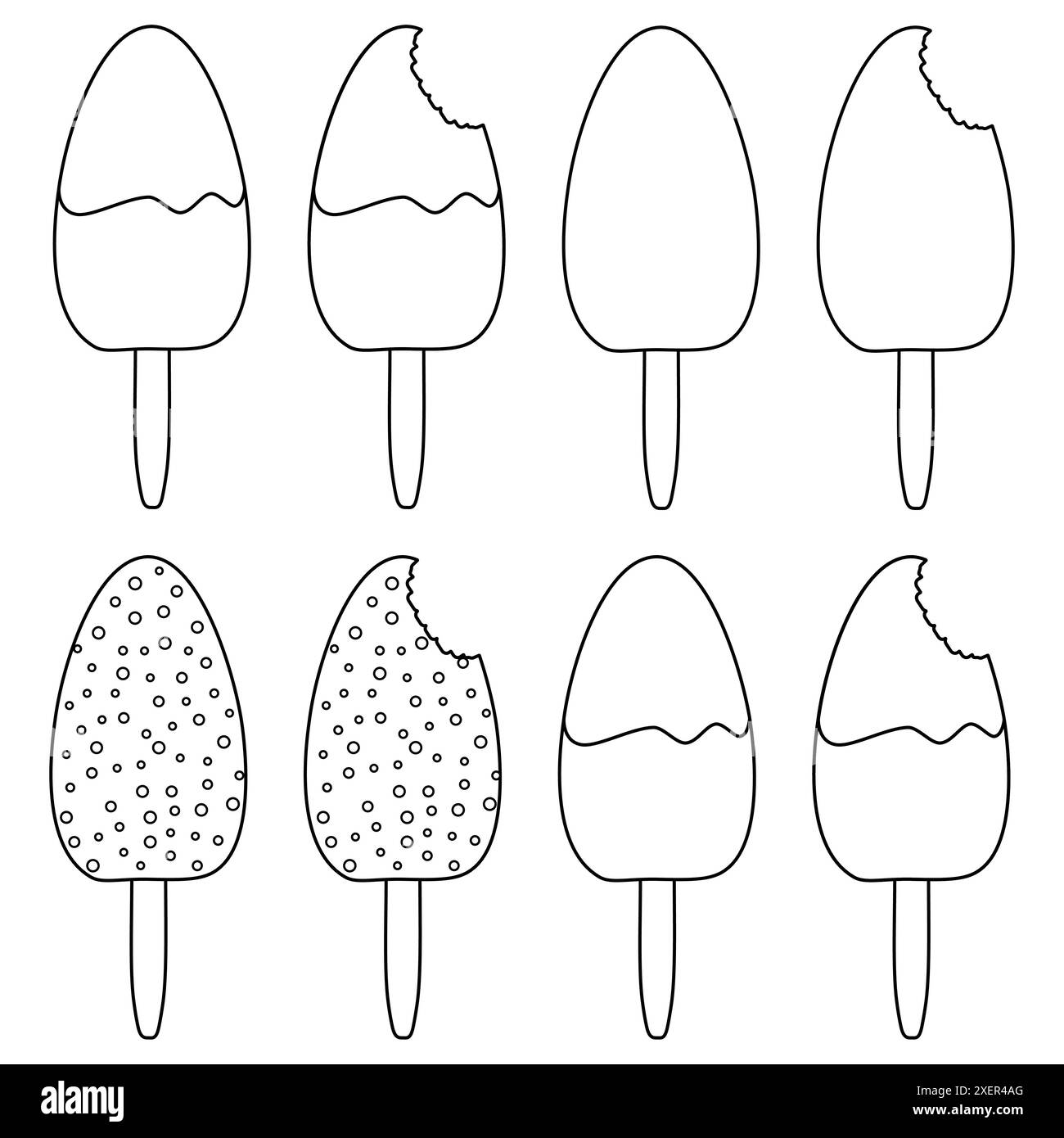 Une page de coloriage amusante et simple mettant en vedette divers popsicles de crème glacée. Parfait pour les enfants et les adultes pour profiter de la coloration créative. Illustration de Vecteur