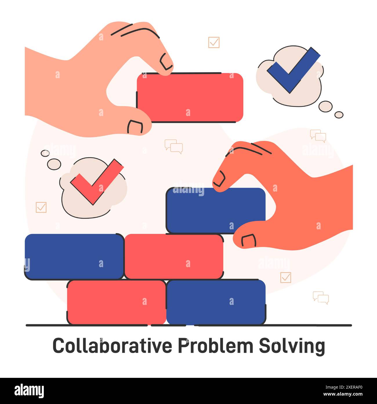 Résolution collaborative des problèmes. Personnage avec compétence de résolution de conflit. Construire une base pour la résolution des problèmes. Trouver un compromis sur les opinions opposées. Illustration vectorielle plate Illustration de Vecteur