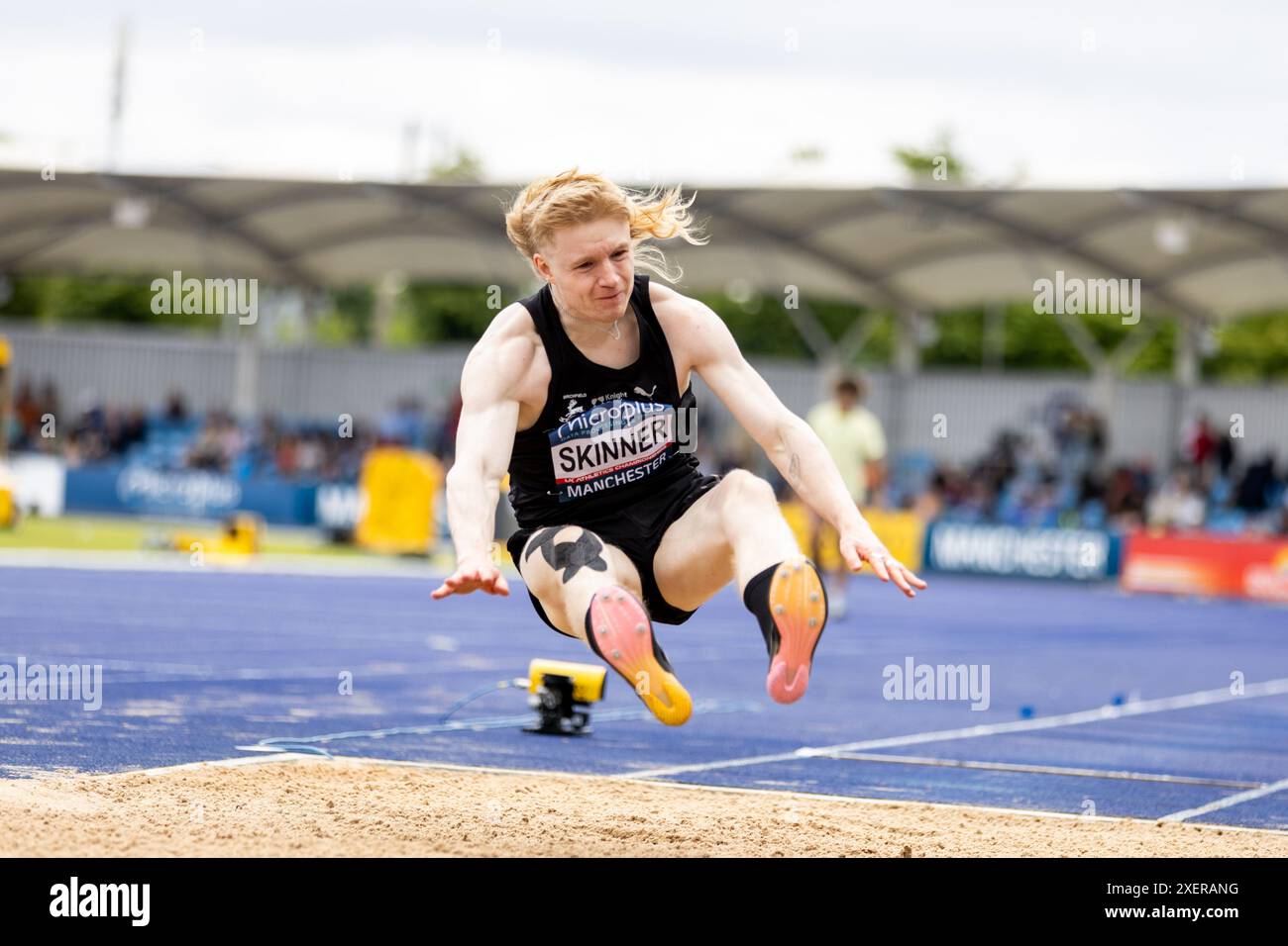 Manchester, Royaume-Uni, 29 juin 2024, long Jump Men final- SKINNER Zak at the Manchester Regional Arena, crédit : Aaron Badkin/Alamy Live News Banque D'Images