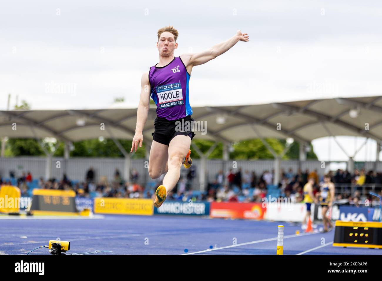 Manchester, Royaume-Uni, 29 juin 2024, finale de long Jump Men- HOOLE Adam at the Manchester Regional Arena, crédit : Aaron Badkin/Alamy Live News Banque D'Images