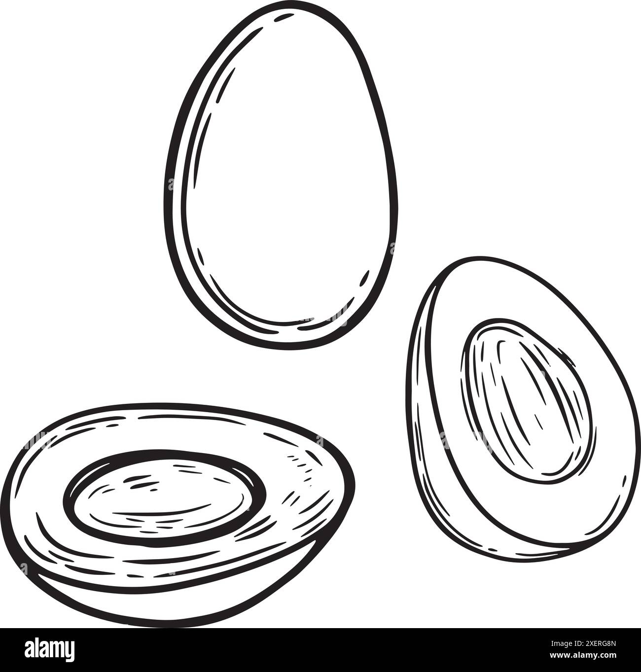 Dessin de ligne de vecteur d'oeufs durs isolé sur fond blanc. Illustration de Vecteur
