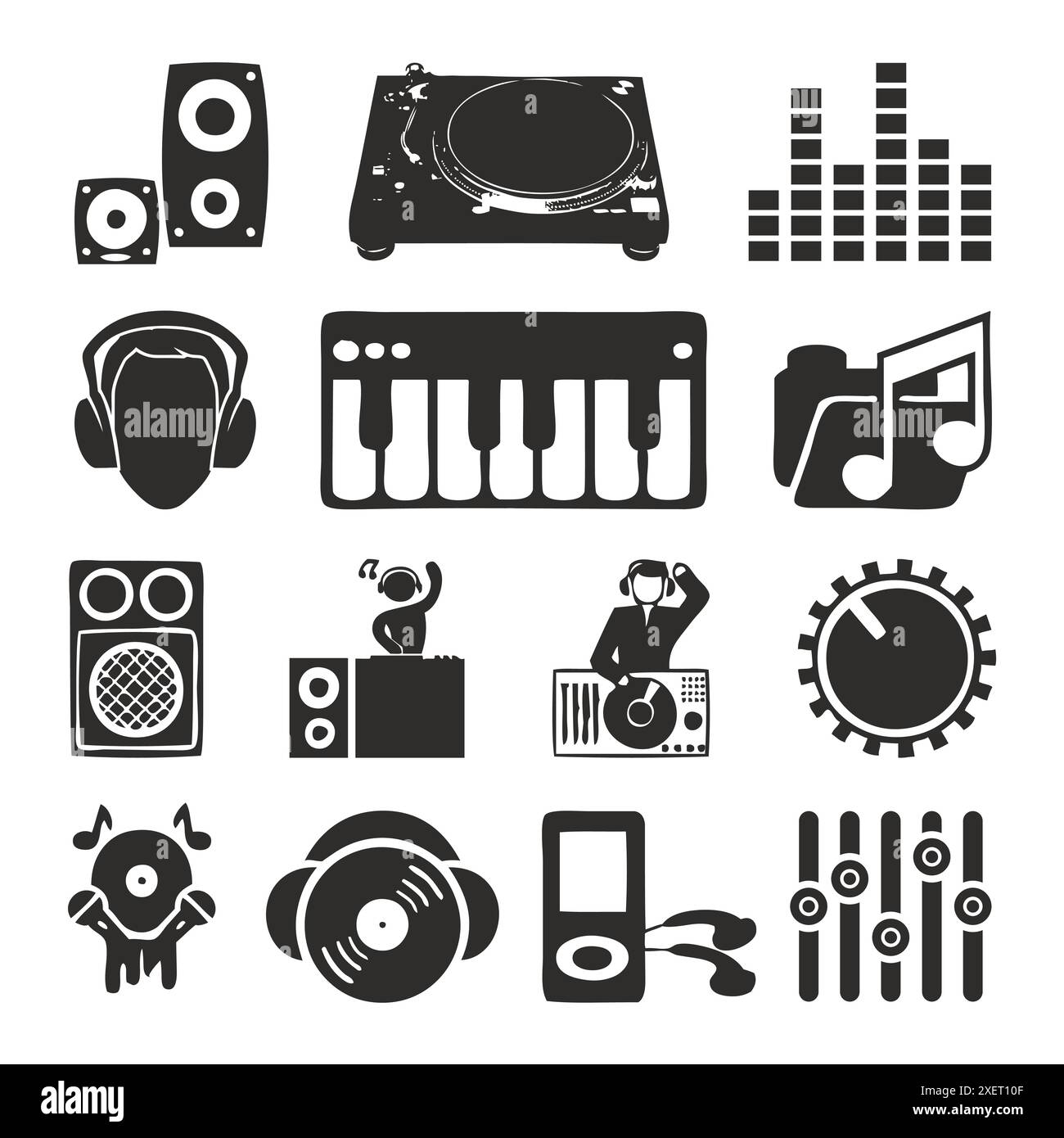 Icônes du personnel DJ et de l'équipement musical. Illustration de Vecteur