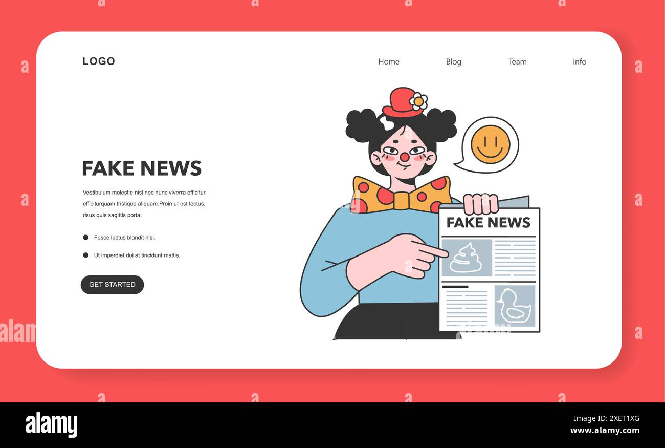 Bannière Web ou page d'accueil de fausses nouvelles. Manipulation et contrôle sur l'esprit des gens. Médias influençant et manipulant le caractère. Propagande, canulars et faux internet. Illustration vectorielle plate Illustration de Vecteur