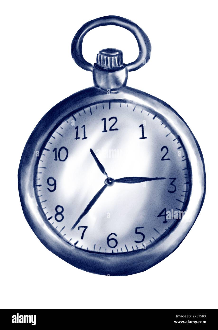 Montres de sport. Chronomètre bleu. Horloge antique. Illustration aquarelle réalisée en technique monochrome. Banque D'Images