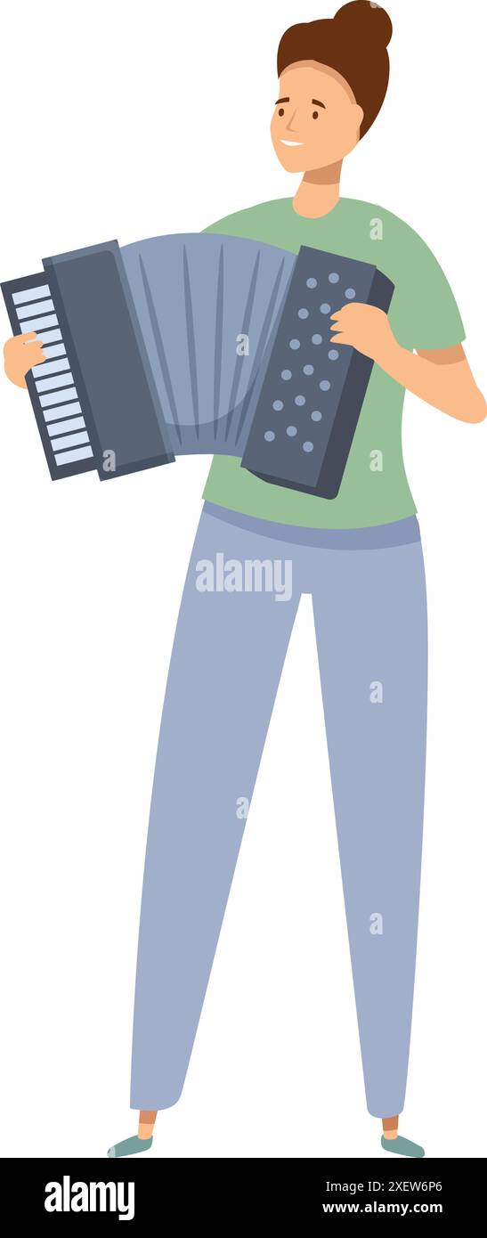 La jeune femme joue d'un grand instrument de musique accordéon Illustration de Vecteur