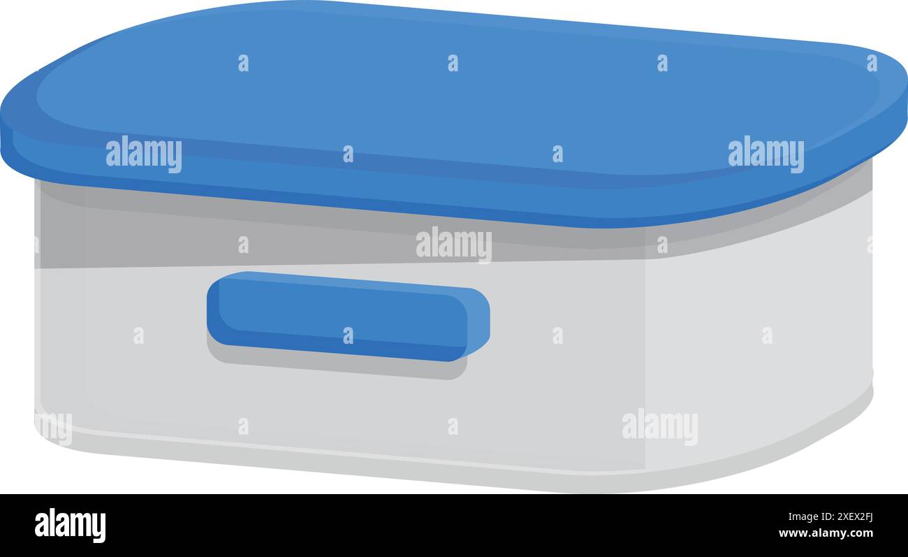 Boîte à lunch en plastique bleu, gardant les aliments frais pour la pause déjeuner, isolé sur fond blanc Illustration de Vecteur