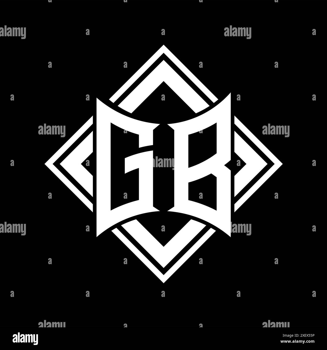 Logo de lettre GB avec forme de bouclier abstraite avec contour blanc carré sur fond noir modèle design Banque D'Images
