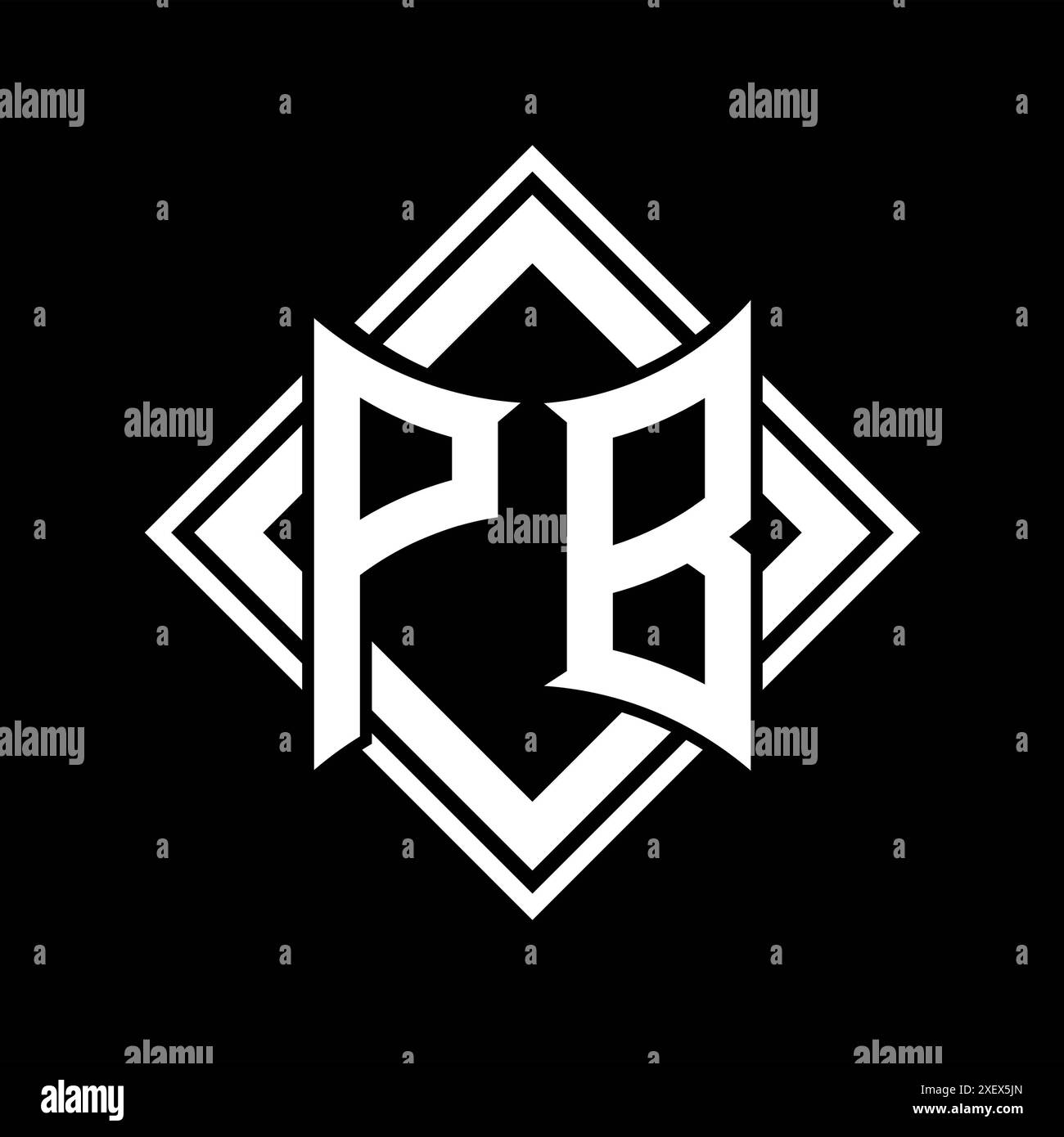 Logo de lettre PB avec forme de bouclier abstraite avec contour blanc carré sur fond noir modèle design Banque D'Images