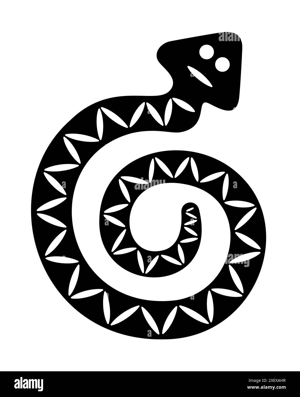 Motif serpent d'un timbre d'argile précolombienne, trouvé au Costa Rica. D'après un timbre en céramique du 1er au 7ème siècle, retrouvé dans les sépultures. Banque D'Images