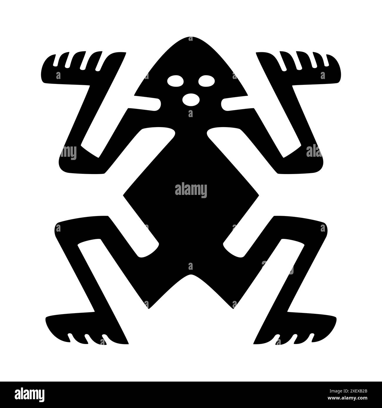 Motif grenouille et fantôme d'un timbre d'argile précolombienne, trouvé au Costa Rica. Inversion de figure-sol et illusion d'optique, d'après un ancien timbre en céramique. Banque D'Images