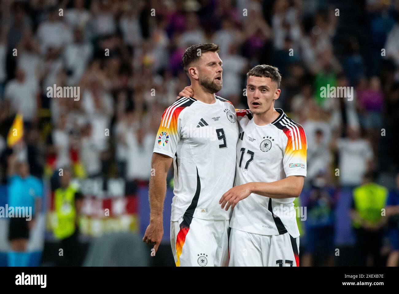 Niclas Fuellkrug (Deutschland, #09), Florian Wirtz (Deutschland, #17) jubeln ueber das wegen Abseits aberkanntem Tor, GER, Allemagne (GER) vs Danemark (DEN), Fussball Europameisterschaft, UEFA EURO 2024, Round of 16, 29.06.2024 Foto : Eibner-Pressefoto/Michael Memmler Banque D'Images