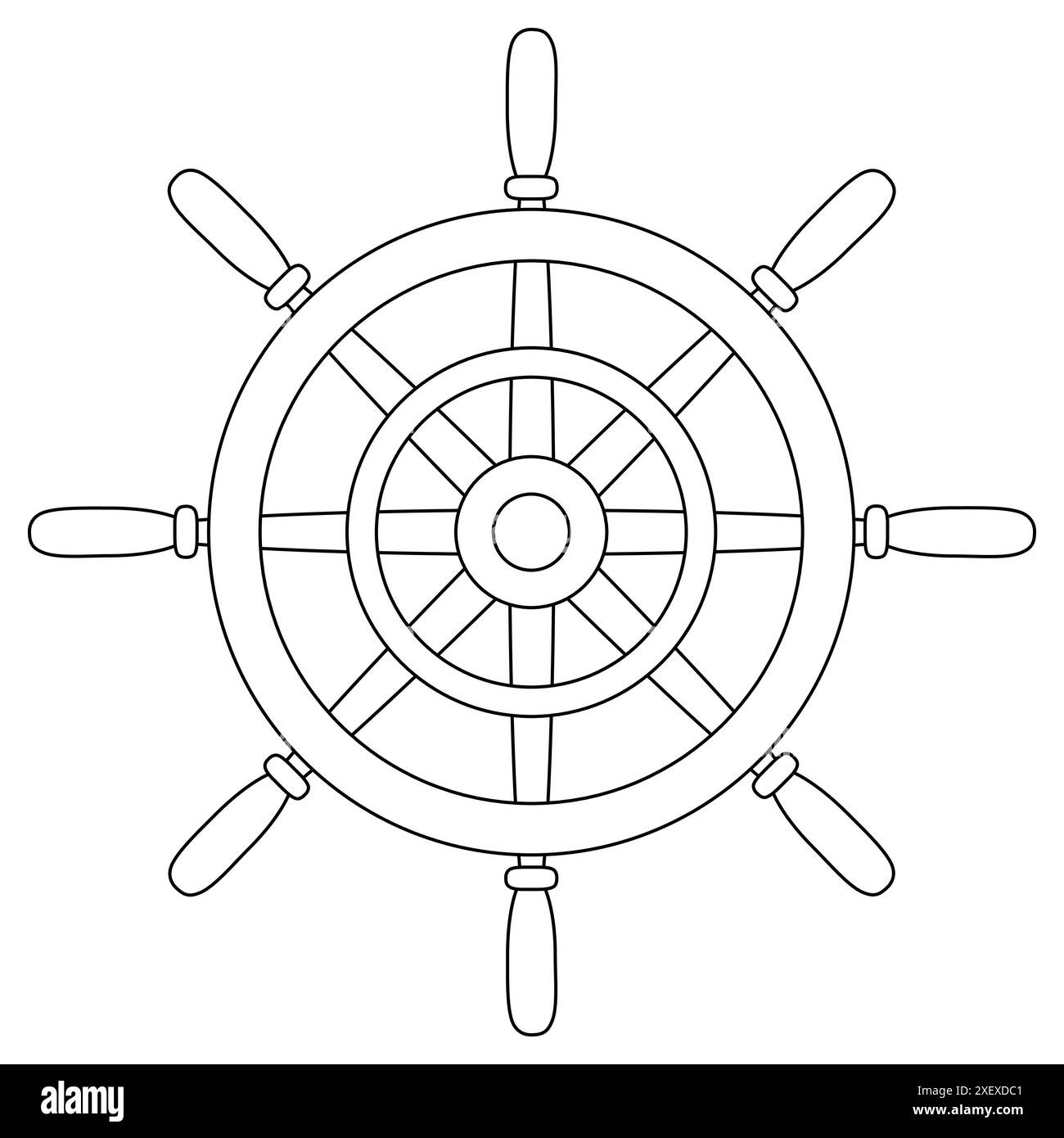 Page de coloration détaillée de roue de navire nautique pour les enfants et les adultes. Parfait pour les activités créatives et relaxantes et les amateurs de nautisme. Illustration de Vecteur