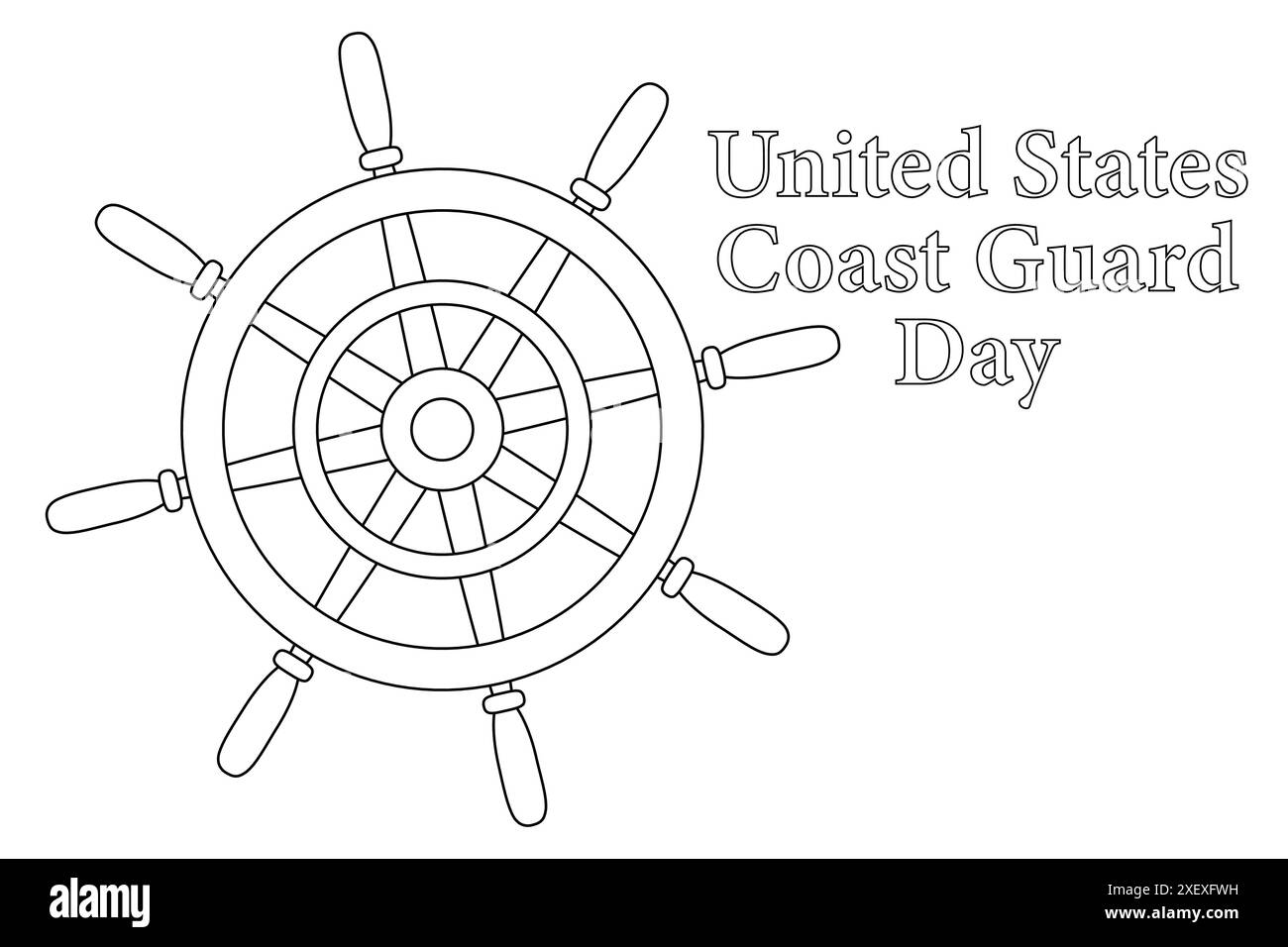 Illustration de roue de navire nautique avec texte du jour de la garde côtière des États-Unis. Parfait pour les activités de coloriage sur le thème maritime. Illustration de Vecteur