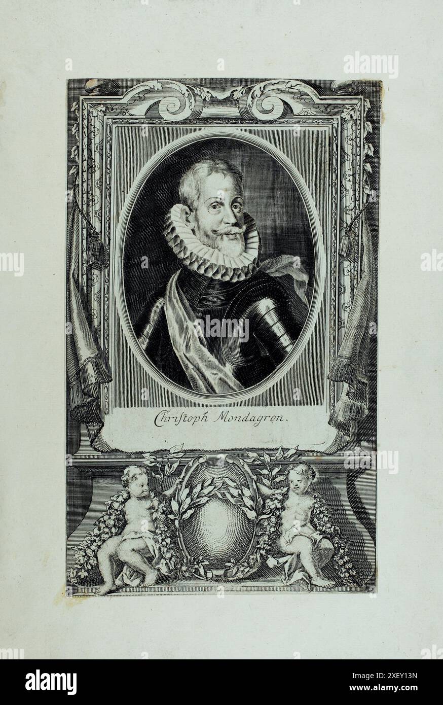 Portrait de Cristóbal de Mondragón. 1720 Cristobal de Mondragon y Mercado (1514-1596) est un général espagnol pendant la guerre de quatre-vingts ans. La guerre de quatre-vingts ans (en néerlandais : Tachtigjarige Oorlog ; en espagnol : Guerra de los Ochenta Años) ou guerre d'indépendance néerlandaise (1568-1648) est une révolte des dix-sept provinces de ce qui sont aujourd'hui les pays-Bas, la Belgique et le Luxembourg contre Philippe II d'Espagne, le souverain des pays-Bas Habsbourg. Banque D'Images